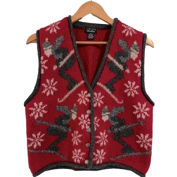 LIMITED Vintage Wool Sleeveless Button Down Skier V- Neck Sweater Vest Size M - Picture 2 of 9